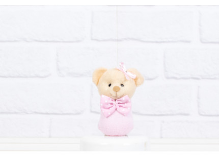 Urso Bebê 7 cm poá rosa com...